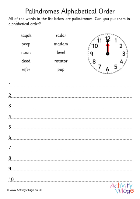 Palindromes alphabetical order