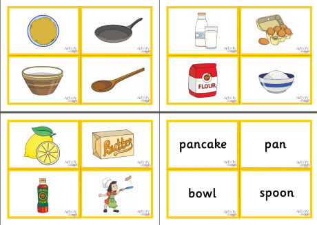 Pancake Day vocabulary matching cards
