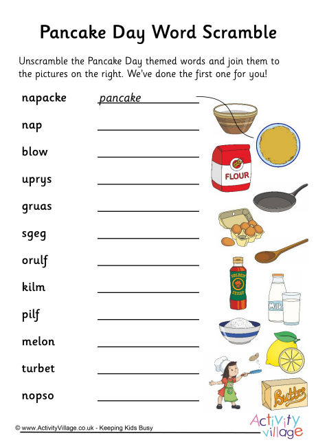 Pancake Day Word Scramble