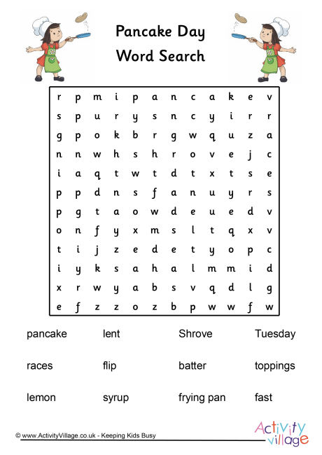 Pancake Day Word Search