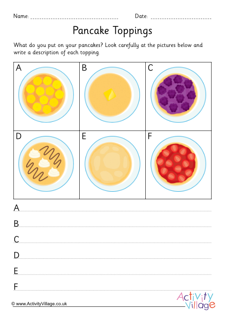 Pancake toppings worksheet