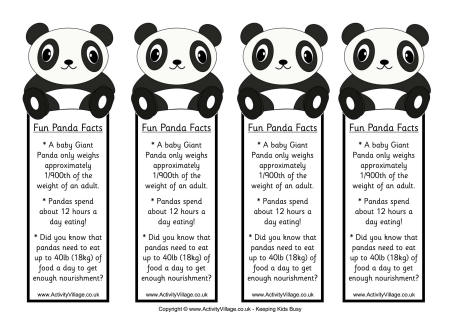 Panda bookmarks - fun facts 