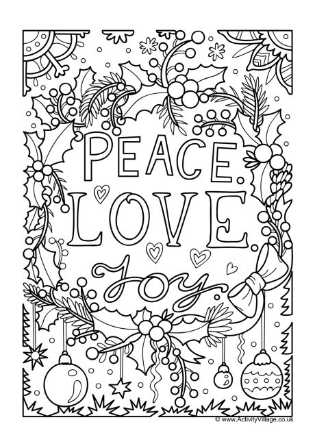 Peace Love Joy Colouring Page