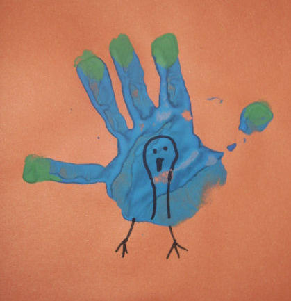 Peacock handprint painting