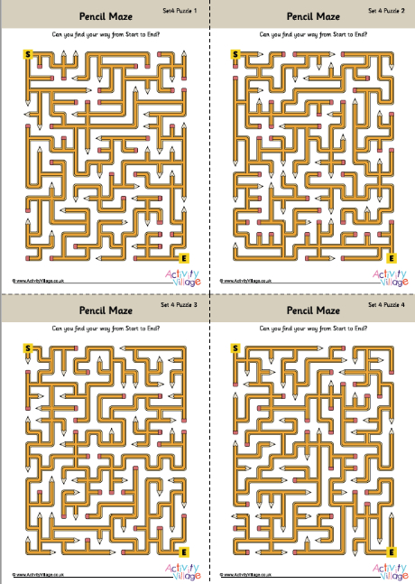 Pencil mazes set 4