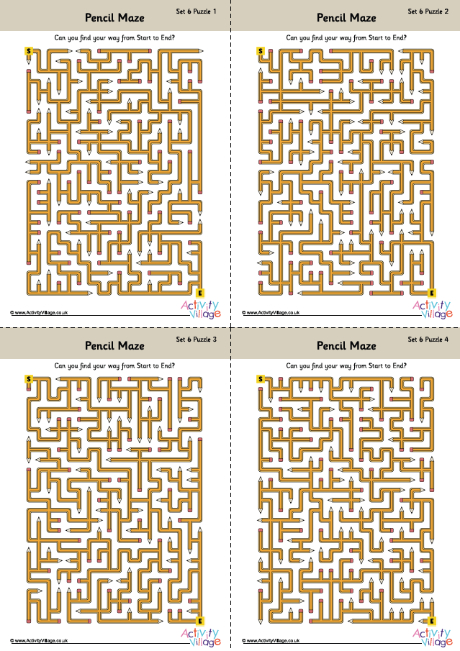 Pencil mazes set 5