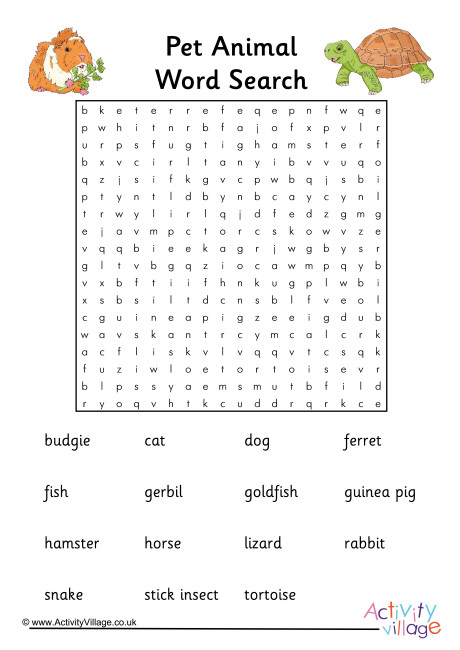 Pet Animal Word Search 2