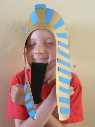 Pharaoh's headdress craft modelled by Sam