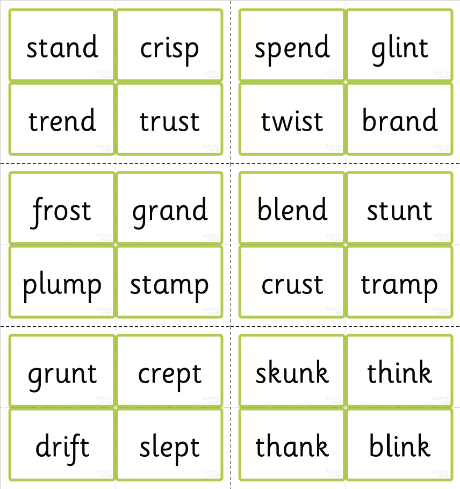 Phase Four word cards - CCVCC, CCCVC and CCCVCC words using sets 1 to 7 letters Phase Four word cards - CCVCC, CCCVC and CCCVCC words using sets 1 to 7 letters