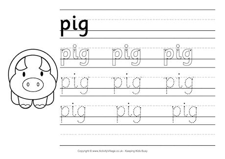 Pig handwriting worksheet Pig handwriting worksheet