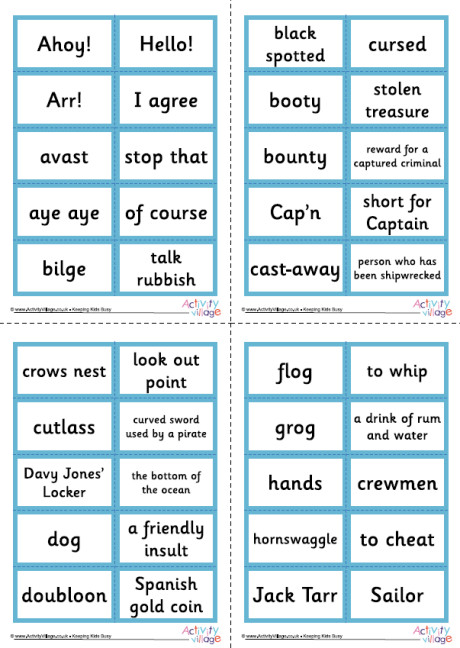 Pirate Lingo Cards Pirate Lingo Cards