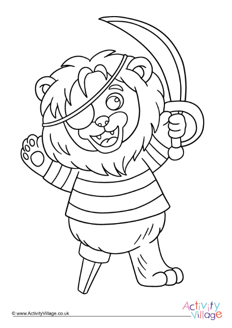Pirate lion colouring page 1