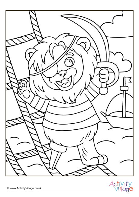Pirate lion colouring page 2