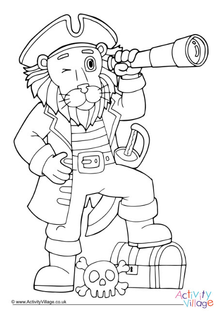 Pirate lion colouring page