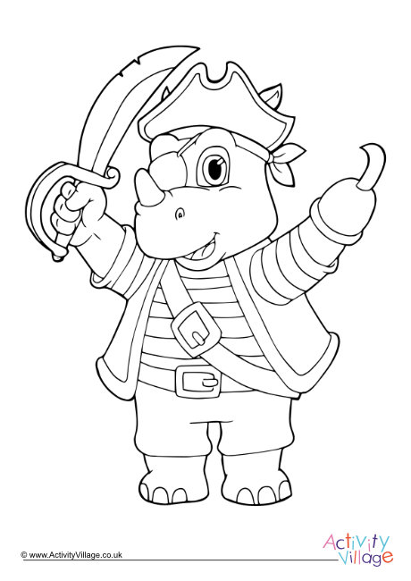 Pirate rhino colouring page