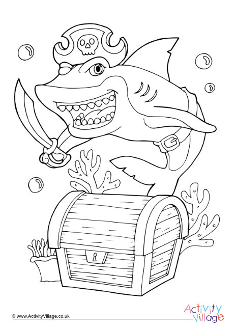 Pirate shark colouring page