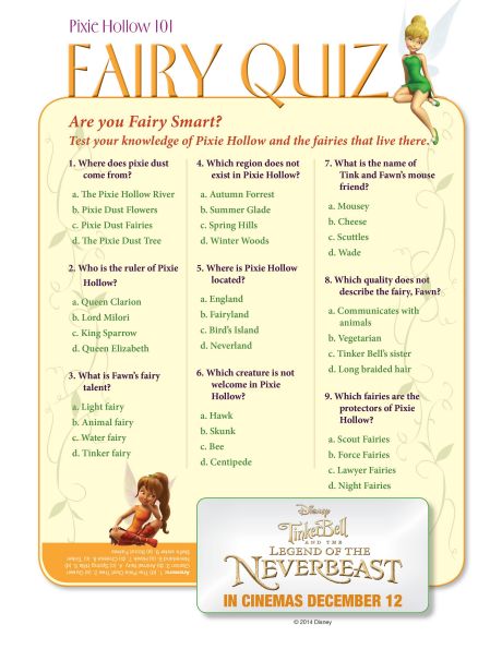 Pixie Hollow fairy quiz