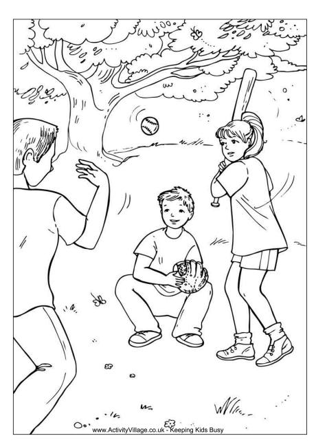 Playing baseball colouring page