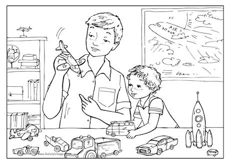 Playing with dad colouring page