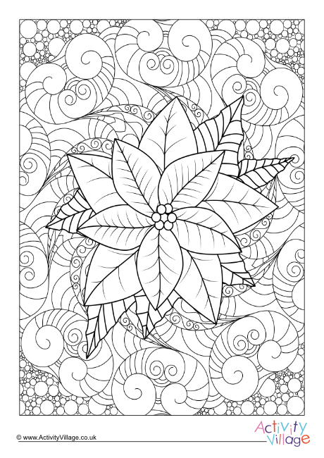 Poinsettia doodle colouring page