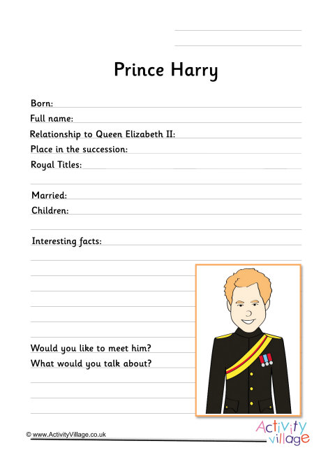 Prince Harry worksheet 2