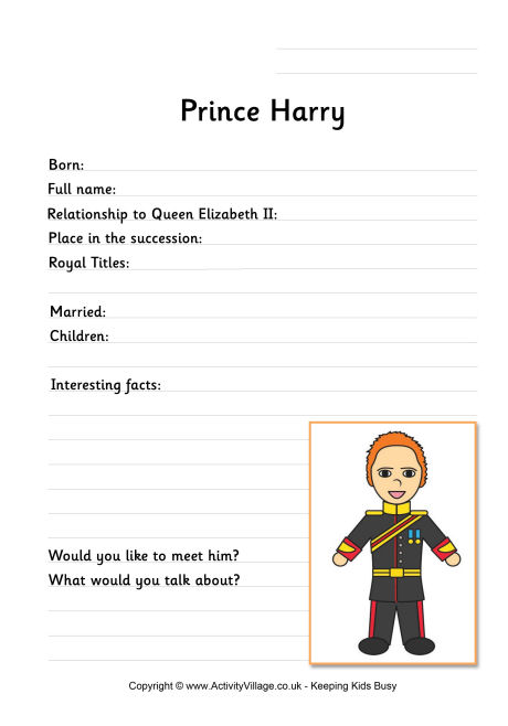 Prince Harry worksheet