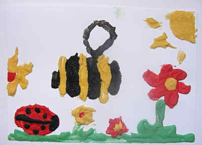 Jack's puffy paint picture of minibeasts in a summer garden