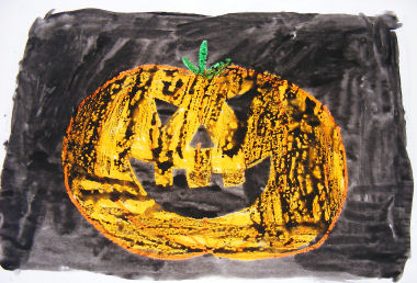 Halloween wax resist paintings - pumpkin
