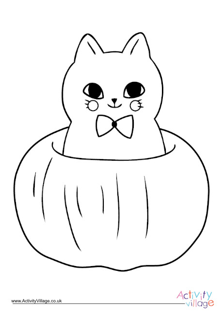 Pumpkin cat colouring page