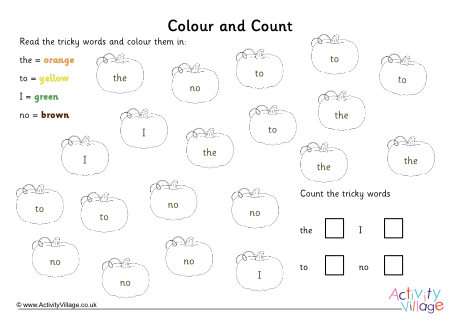 Pumpkin tricky word colour and count phase 2