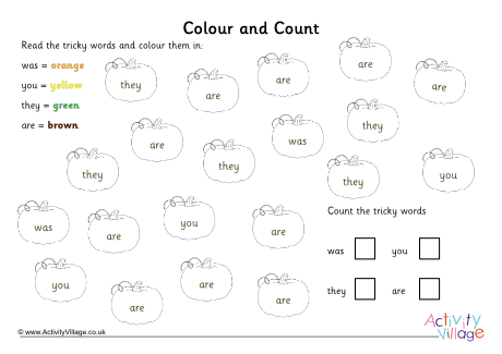 Pumpkin tricky word colour and count phase 3