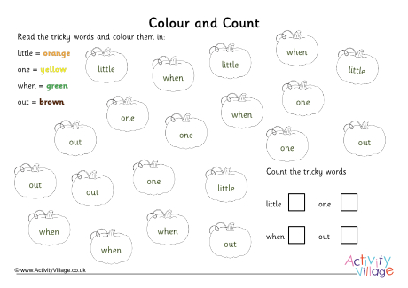 Pumpkin tricky word colour and count phase 4
