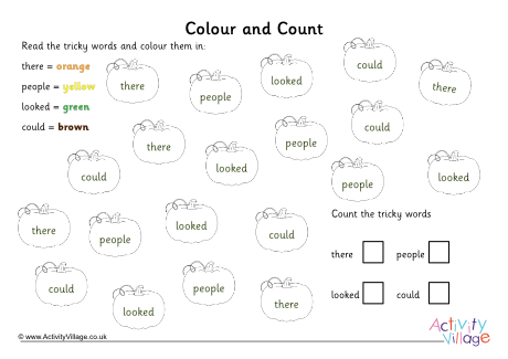 Pumpkin tricky word colour and count phase 5