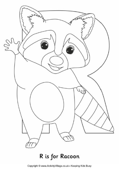 R is for racoon colouring page