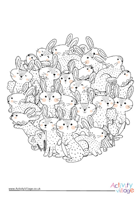Rabbits circle colouring page