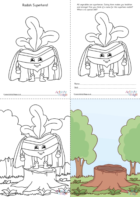 Radish Superhero colouring set