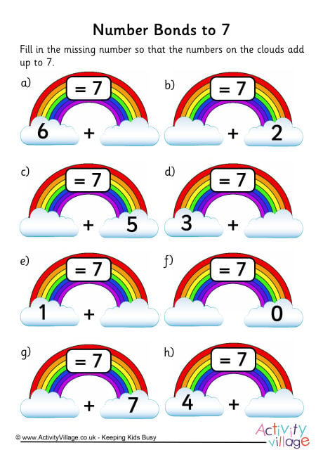 Rainbow Number Bonds Worksheet to 7