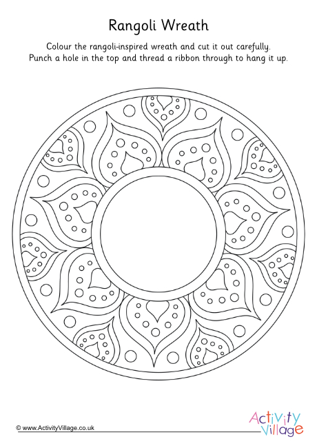 Rangoli Design Wreath Colouring Page