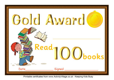 Reading certificate gold award 