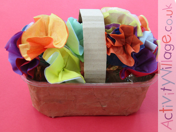 Recycled Basket with Tissue Flowers
