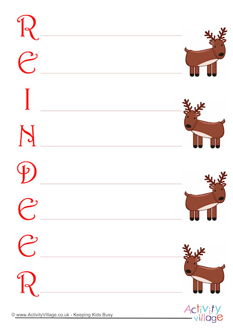 Reindeer Acrostic Poem Printable