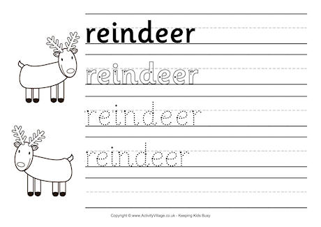 Reindeer handwriting worksheet