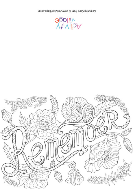 Remember colouring card