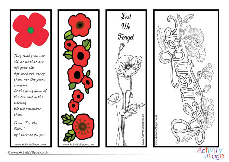 Remembrance Day bookmarks