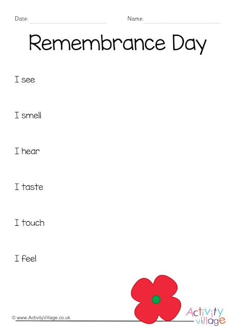 Remembrance Day sensory poem planning sheet Remembrance Day sensory poem planning sheet