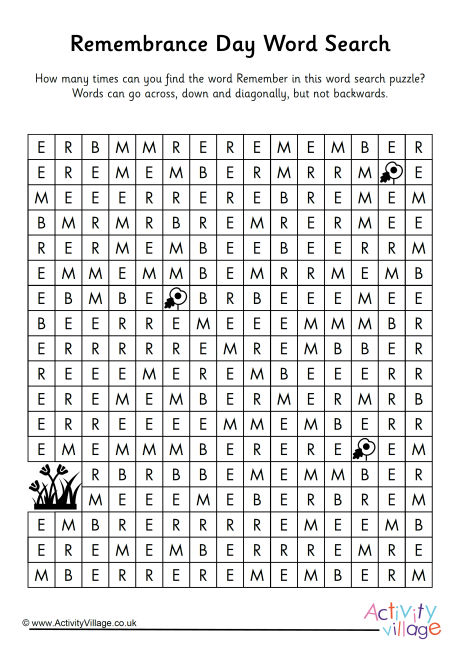 Remembrance Day word search 2 Remembrance Day word search 2