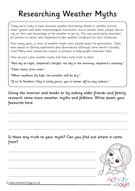 Researching weather myths worksheet Researching weather myths worksheet