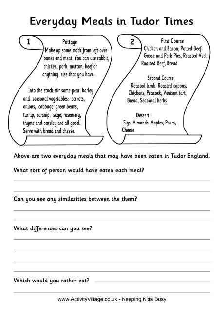 Rich and Poor Food Tudor Worksheet Rich and Poor Food Tudor Worksheet