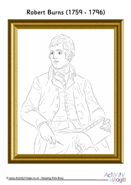 Robert Burns framed portrait colouring page