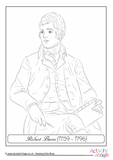 Robert Burns portrait colouring page Robert Burns portrait colouring page